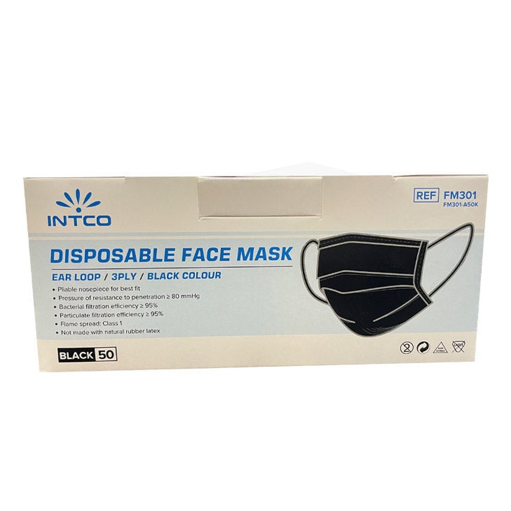 Intco -ply Black Disposable Face Mask pk.
