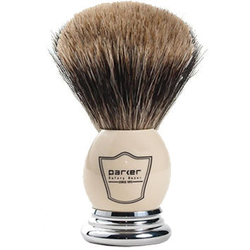 Parker Pure Badger Bristle Shaving Brush White w/Free Stand