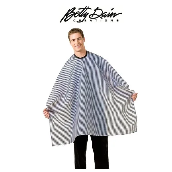 Betty Dain Seersucker Barber Cape White/Navy Srtipes