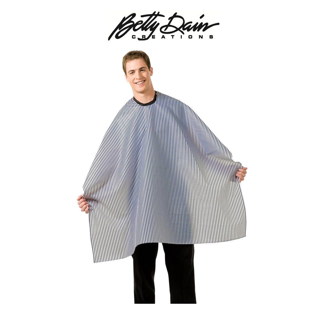 Betty Dain Seersucker Barber Cape White/Navy Srtipes