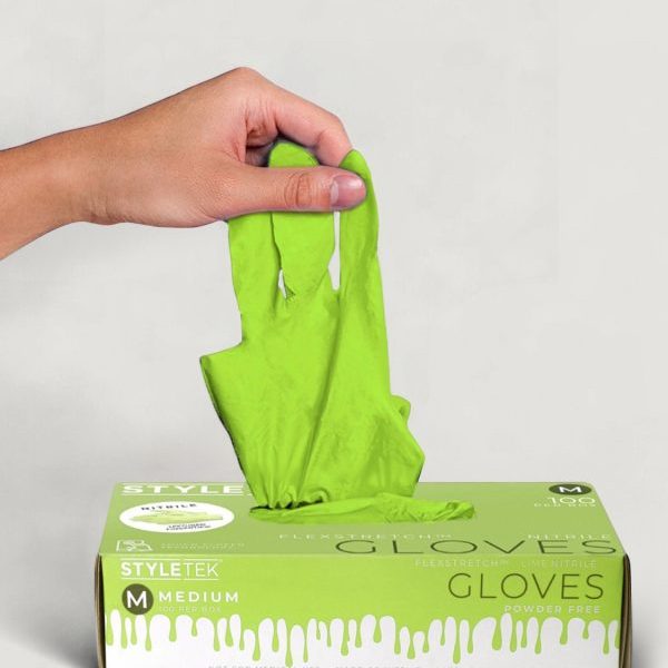 Style Tek Lime Nitrile Gloves Powder Free 100ct.