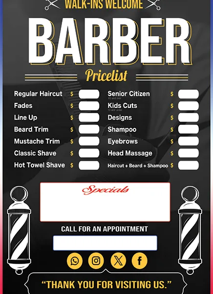 Barber Services Chart Poster #10